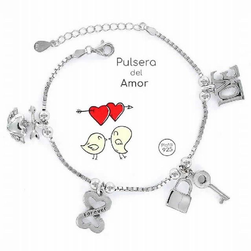 Pulsera plata rodiada con charms del amor