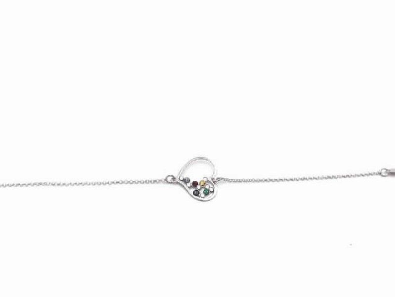 Pulsera plata  rodiada con corazon  multicolor