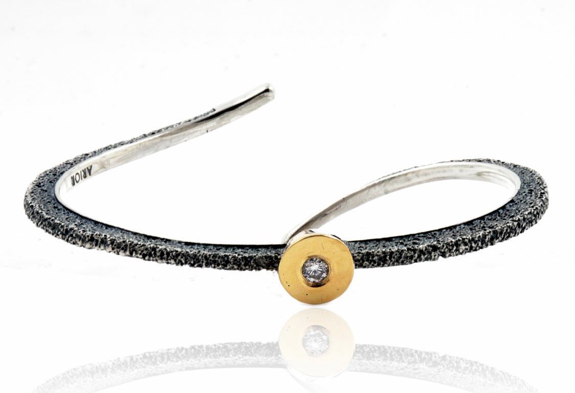 Pulsera Plata Y Oro Arior Texturizado Nil Con Diamante 3020028XU