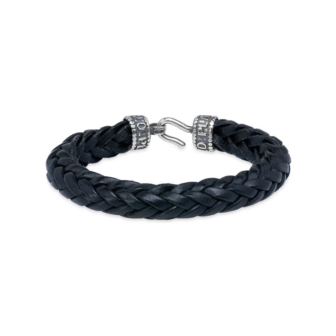 Pulsera PLATADDEPALO Hombre Utsuroi de cuero negro trenzado MB240X T/20