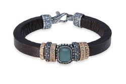 Pulsera PLATADEPALO de cuero con turquesa reconstituida Riven. WB445X T/18