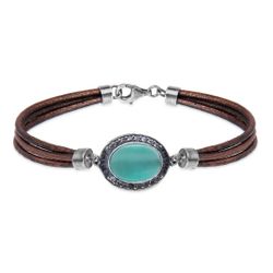 Pulsera PLATADEPALO de cuero mujer Meikai con colgante de piedra azul y circonitas. WB563X T/18