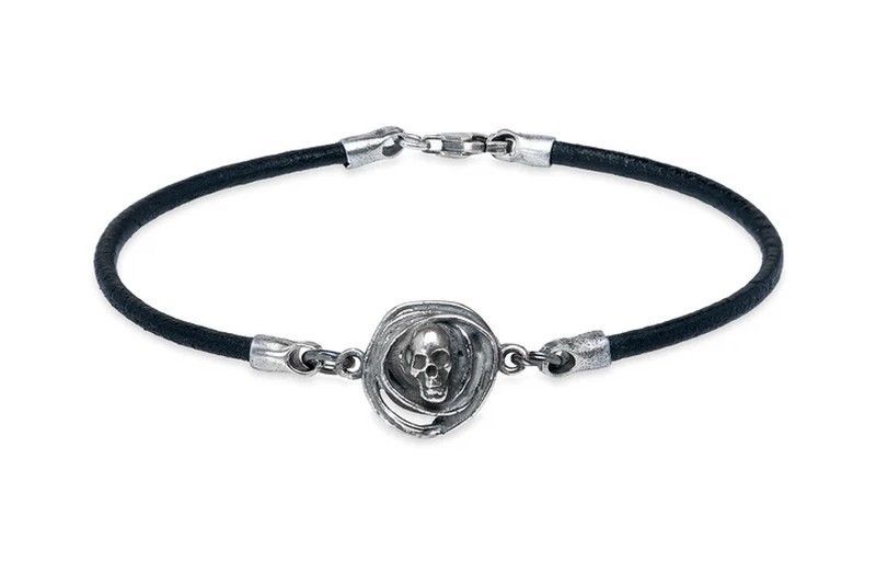 Pulsera Sokam SB196X Plata de Palo de cuero fino y calavera en plata 925 atrevida y moderna