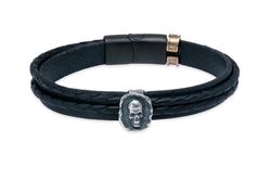 Pulsera Sukam SB203X Plata de Palo diseño minimalista calavera de plata y cuero