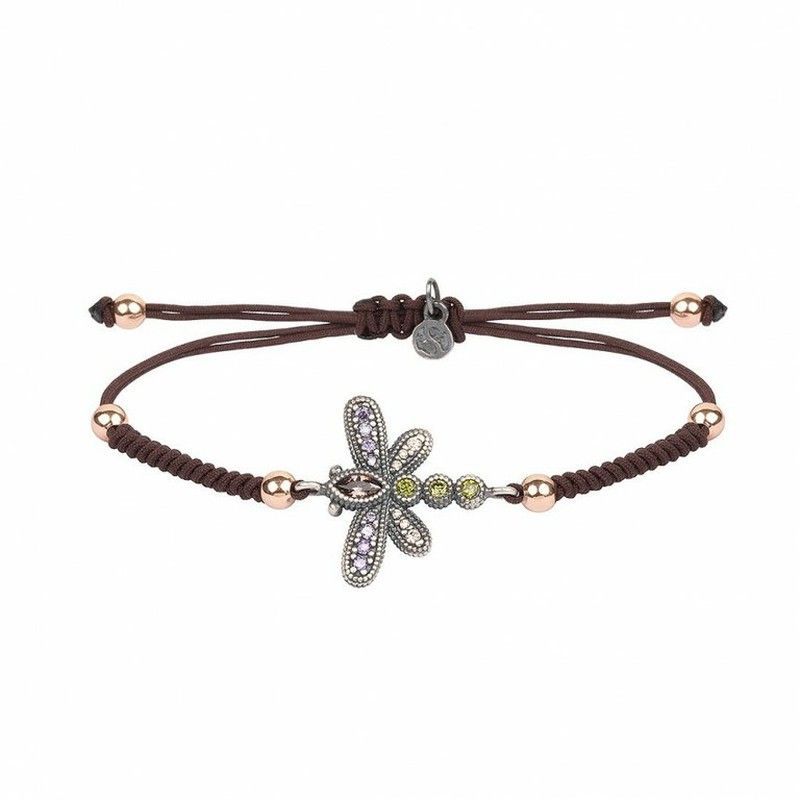 Pulsera SUNFIELD  de plata, circonitas y nailon. PU061452