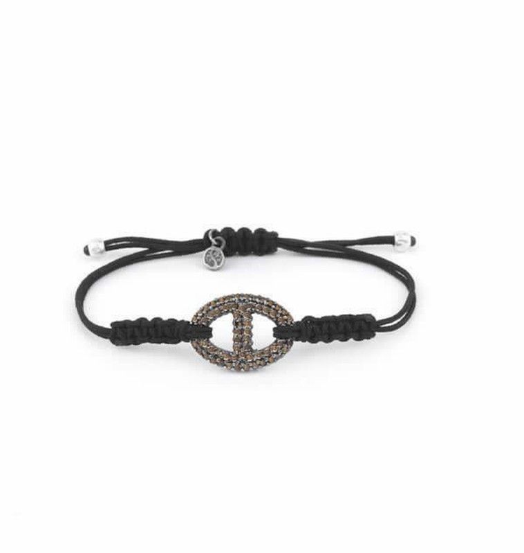 Pulsera sunfield plata envejecida con circonitas engastadas y nylon