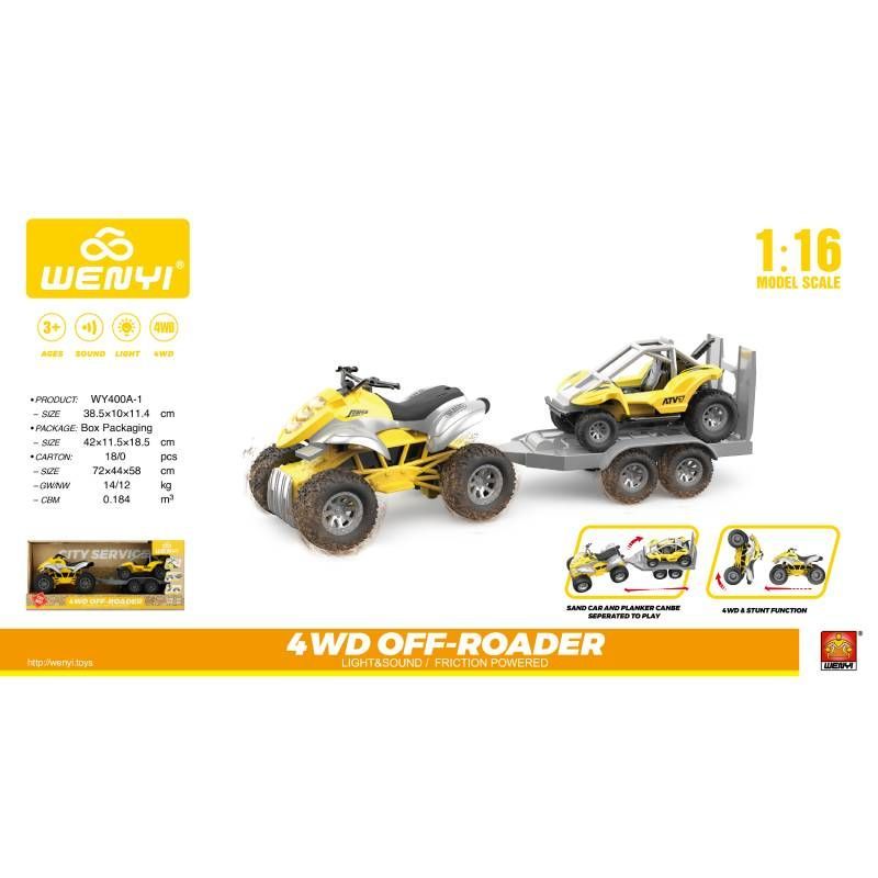 QUAD CON REMOLQUE Y MOTO AGUA 1:16 AMARILLO