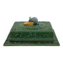 Quesera de loza en verde y gris, 30,5 x 22,5 x 14 cm | Queseras