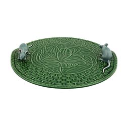 Quesera de loza en verde y gris, Ø 31,5 x 5 cm | Queseras