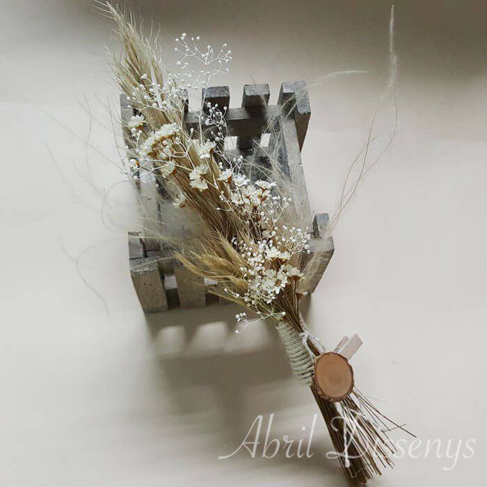 Ramillete de Flor Seca con Rodaja Madera