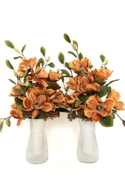 Ramo de flores artificiales para cementerio con flores de magnolio naranjas