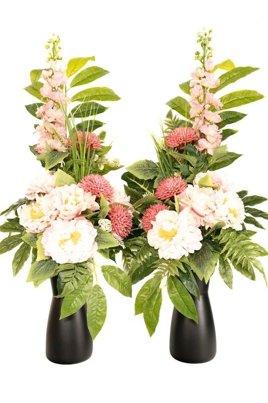 Ramo de flores artificiales para cementerio con rosas artificiales en color salmón