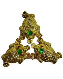 Rana de la suerte Feng Shui dorada con esfera verde