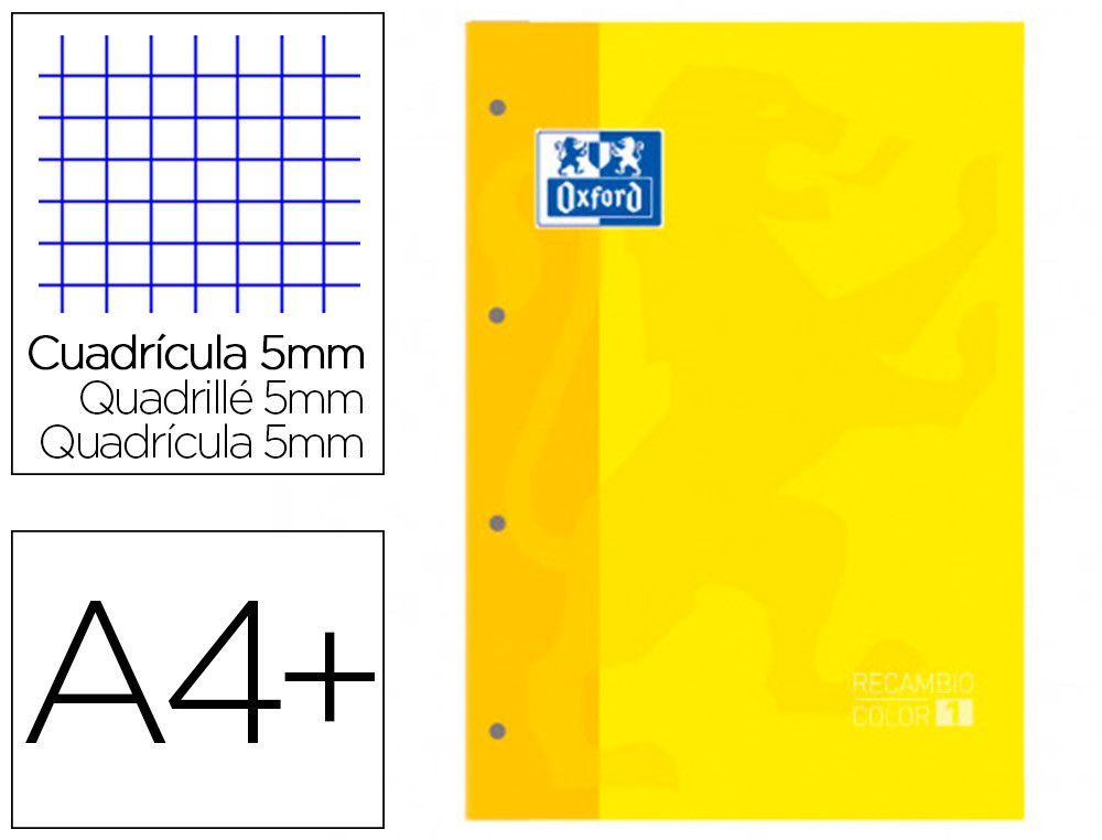 Recambio color 1 oxford din a4+ 80 hojas 90 gr cuadro 5 mm 4 taladros color amarillo