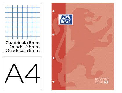 Recambio color oxford din a4 80 hojas cuadro 5 mm 4 taladros melocoton