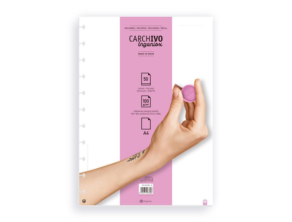 Recambio cuaderno carchivo ingeniox a4 50 hojas liso