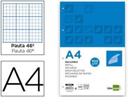 Recambio Liderpapel A4 100 Hojas 100 G/M2 Rayado Nº 46 4 Taladros