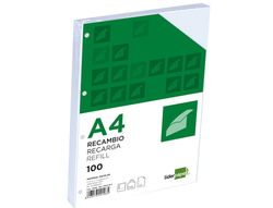 Recambio liderpapel a4 100 hojas 100g/m2 liso con margen 4 taladros