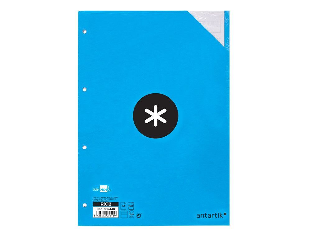 Recambio liderpapel a4 100 hojas 100g/m2 rayado horizontal 4 taladros bandas de 5 colores antartik