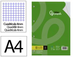 Recambio liderpapel A4 100 hojas 75gr cuadro 4mm con margen 4 taladros