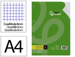 Recambio liderpapel A4 100 hojas 75gr cuadro 6mm 4 taladros con margen