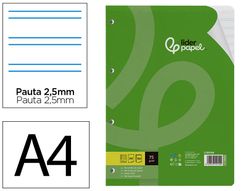 Recambio liderpapel A4 100 hojas 75gr pauta 5 2.5mm con margen 4 taladros