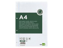 Recambio liderpapel a4 100 hojas papel reciclado 100% 80g/m2 cuadro 4mm con margen 4 taladros