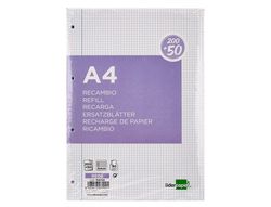 Recambio liderpapel a4 200+50 hojas 90g/m2 cuadro 4 mm con margen 4 taladros