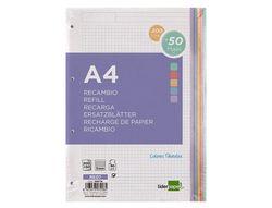 Recambio liderpapel a4 200+50 hojas 90g/m2 cuadro 5 mm 4 taladros bandas de 5 colores