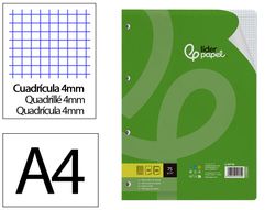 Recambio liderpapel A4 80 hojas 75gr cuadro 4 mm con margen 4 taladros