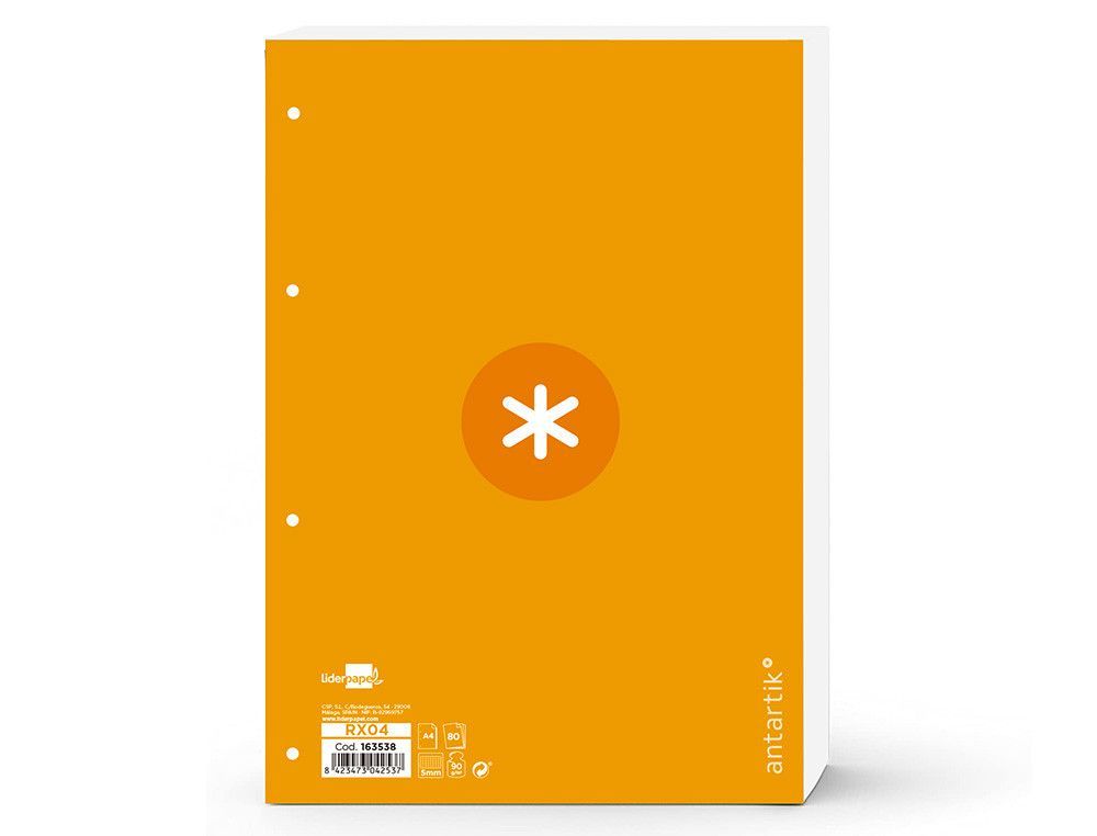 Recambio liderpapel a4 antartik 80 hojas 90g/m2 cuadro 5 mm 4 taladros 1 banda marco color mostaza