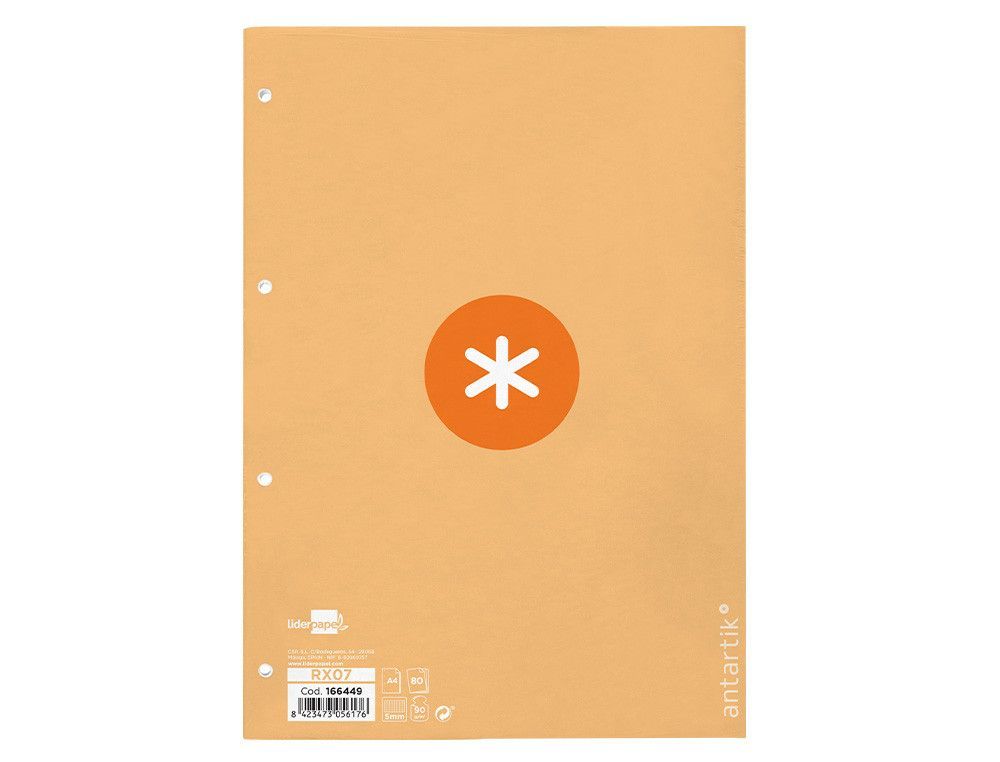 Recambio liderpapel a4 antartik 80 hojas 90g/m2 cuadro 5mm 4 taladros 1 banda con marco color amarillo