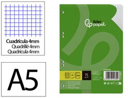 Recambio liderpapel A5 100 hojas 75gr cuadro 4mm con margen 6 taladros