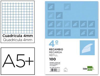 Recambio Liderpapel Cuarto Apaisado 100 H 2Tca-01 Cuadro 4 mm 2 Taladros con Margen