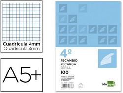 Recambio Liderpapel Cuarto Apaisado 100 H 2Tca-01 Cuadro 4 mm 2 Taladros con Margen