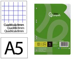 Recambio liderpapel din A5 100 hojas 75 gr cuadro 8mm con margen 6 taladros