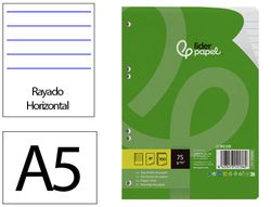 Recambio liderpapel din A5 100 hojas 75 gr horizontal con margen 6 taladros
