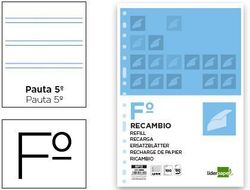 Recambio Liderpapel Folio 100 Hojas 60G/M2 Pauta 5ª 2.5Mm con Margen 16 Taladros