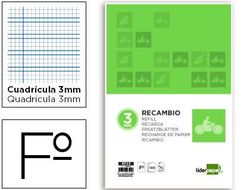 Recambio Liderpapel Folio Pautaguia 100 Hojas 80 G Cuadriculado Pautado 3 mm con Margen 4 Taladros