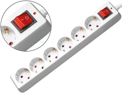 Regleta 6 Tomas Mediarange Blanca con Interruptor Longitud Cable 1,4M