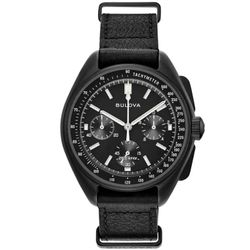 Reloj Bulova Hombre 98A186 Lunar Pilot Piel Negra Cronógrafo Acero Negro Analógico