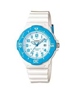 Reloj Casio de resina blanca con bisel azul cielo