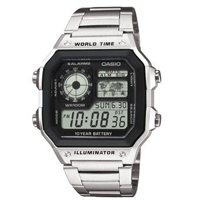 Reloj Casio Digital AE-1200WHD-1AVEF Hora Mundial Cuadrado Acero