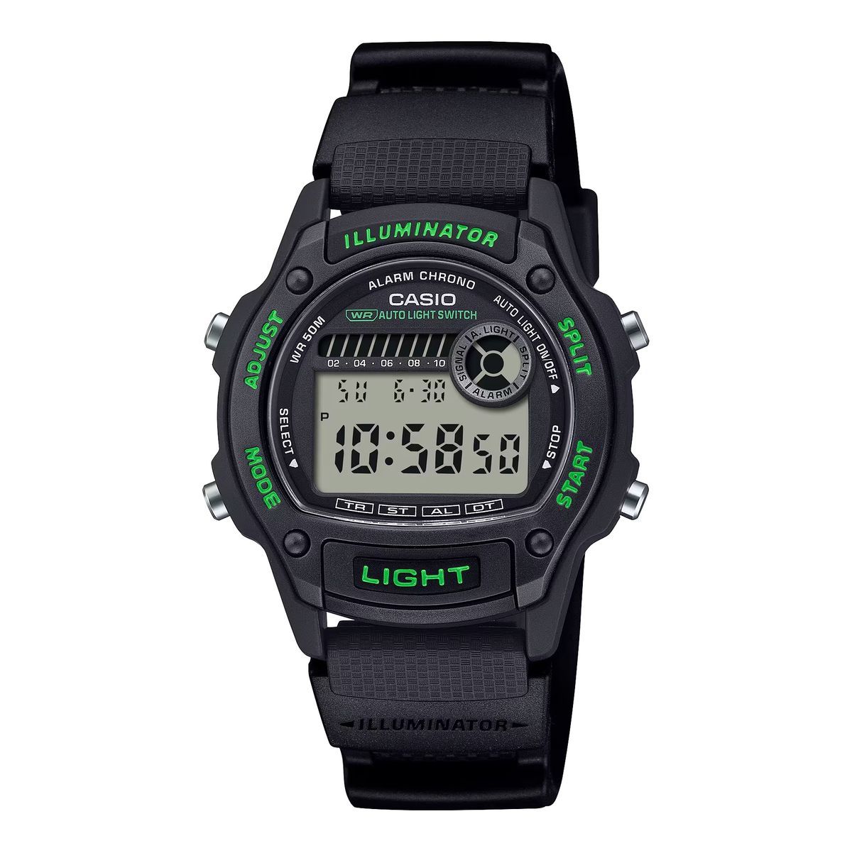 Reloj Casio Digital niño W-220H con detalles en color verde