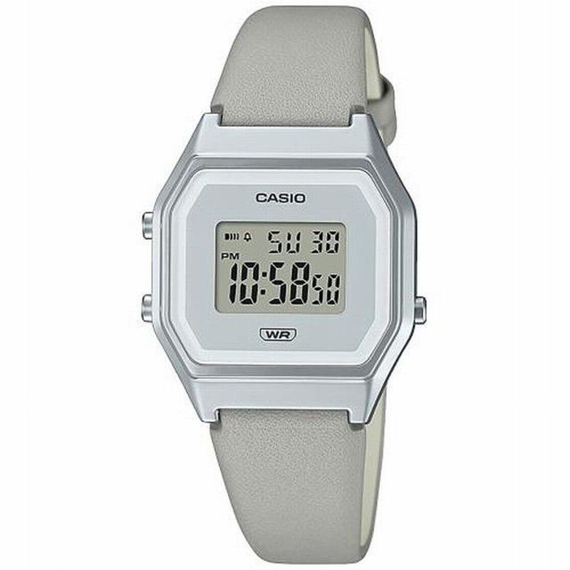 Reloj Casio digital vintage mediano LA680 plateado con piel color beige