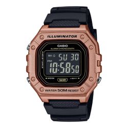 Reloj Casio digital W-218 con caja rosada y esfera negativo
