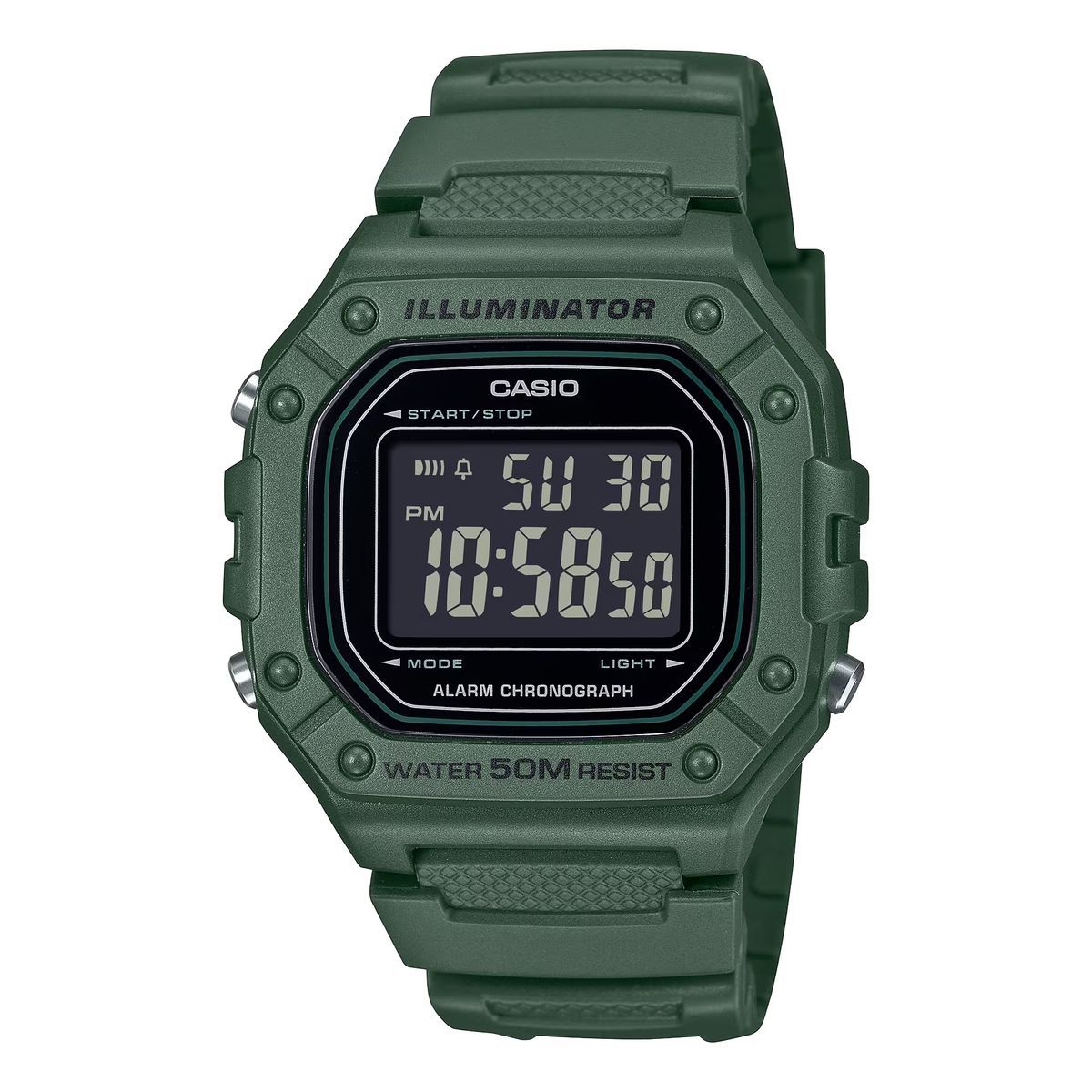 Reloj Casio digital W-218 verde para hombre con cronómetro
