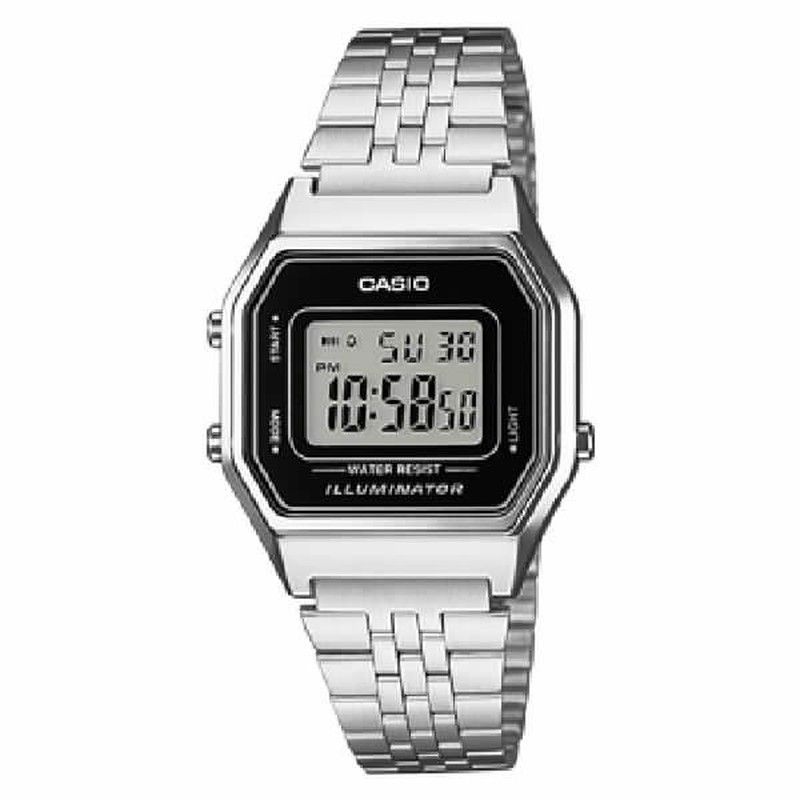 Reloj casio LA680WEA digital vintage mediano en plateado y esfera negra