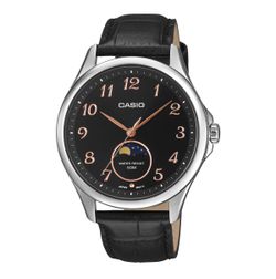 Reloj Casio MTP-M110L con fase lunar y correa de piel negra