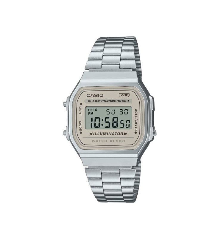 Reloj casio unisex digital plateado A168WA con esfera Beige
